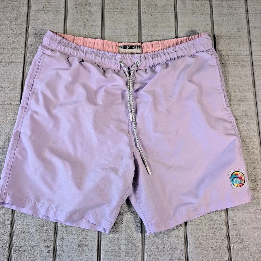 Surf Society Shorts Mens Size XL Swim Pool Shorts Purple Draw String Lined Daily